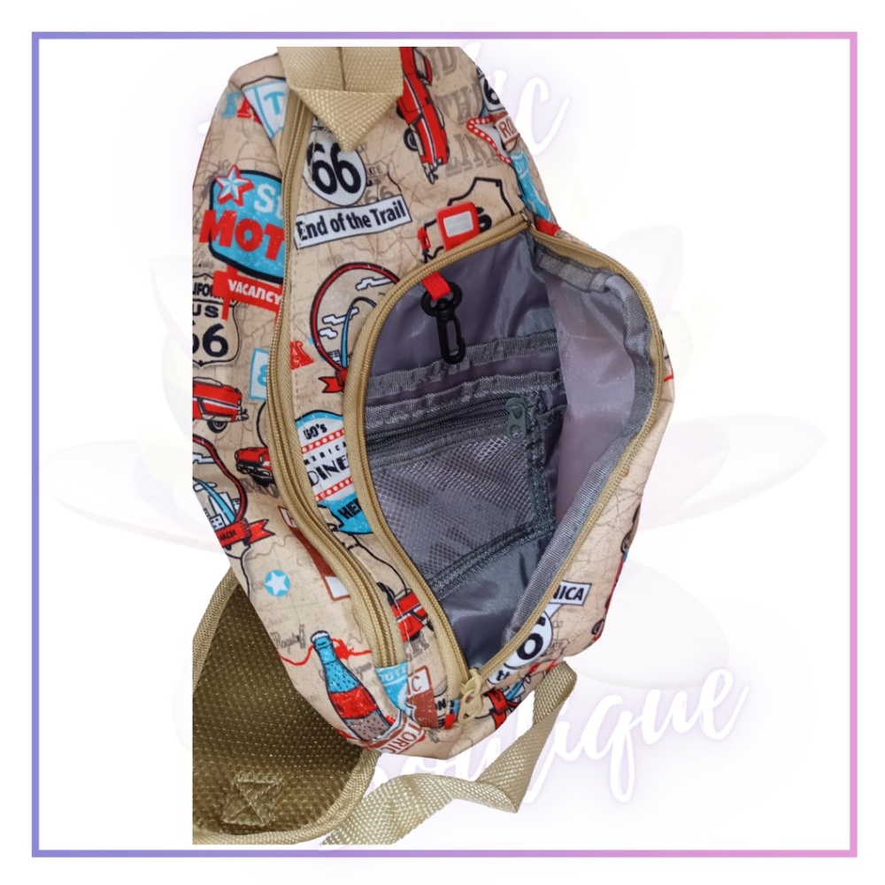 Unique Route 66 Print, Traditional Sling Backpack.Functional Zippered P… - Picture 6 of 16